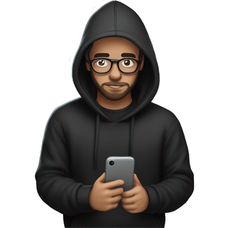 a depressed looking guy in a black hoodie with glasses and a little beard texting and giving a thumbs up and using discord  emoji