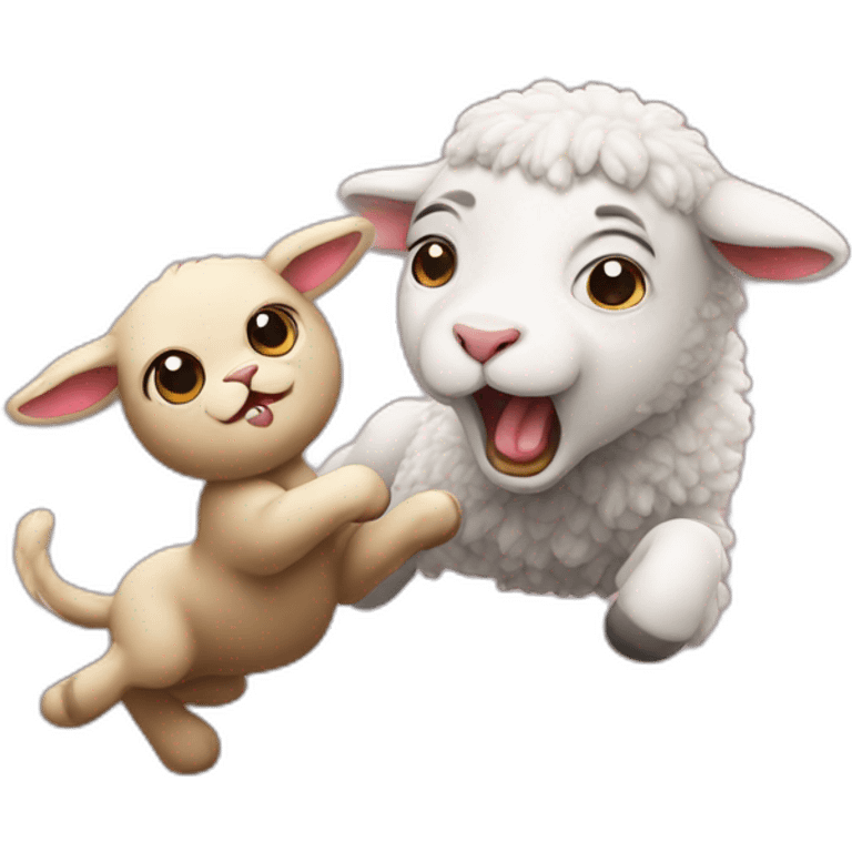 an angry lamb kicking a dirty cat emoji