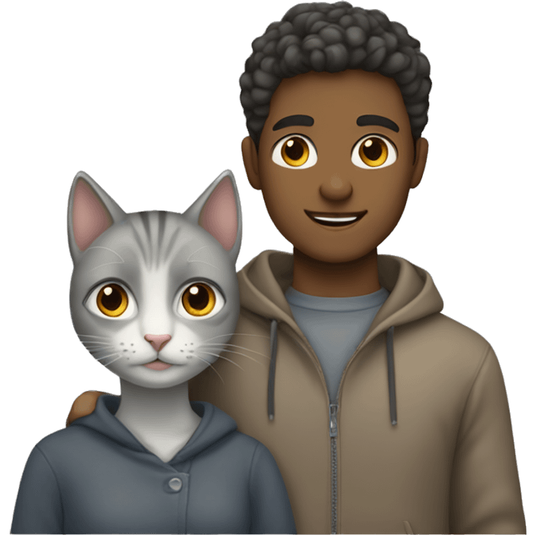 A girl and a guy with a gray cat emoji