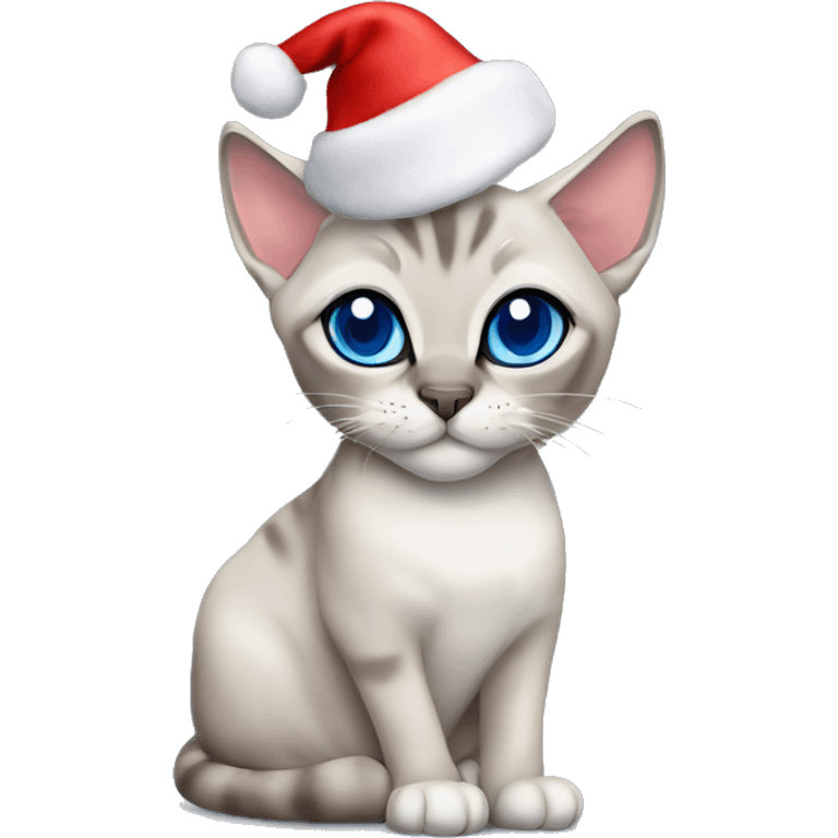 Blue lynx point Siamese cat with christmas hat emoji