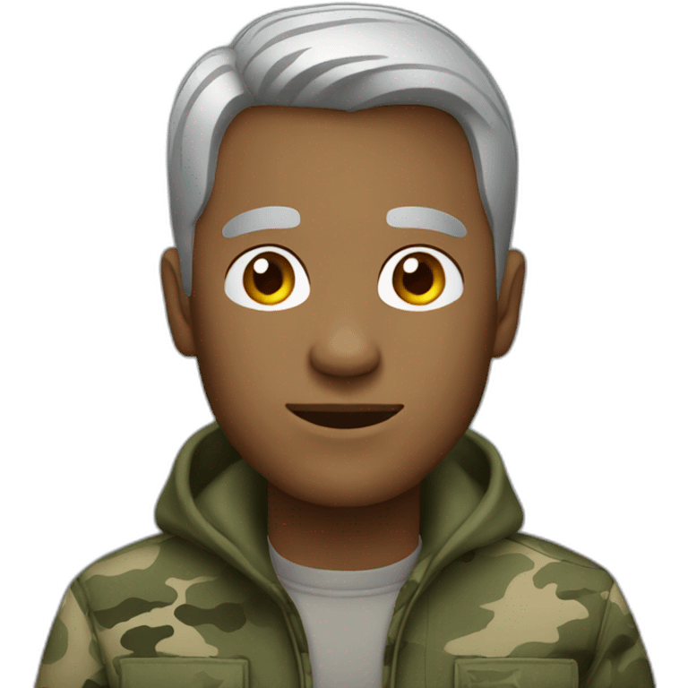 man with short gray hair dressed in camouflage emoji