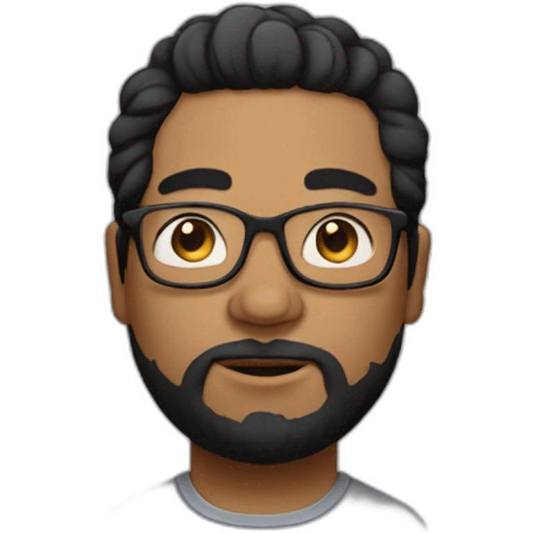 Short man with lots of black hair and beard, fat with glasses in his hair, dressed like a bum. emoji