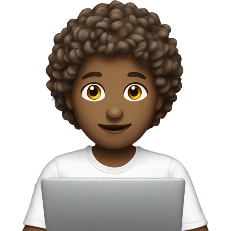 working on laptop curly brown white skin boy emoji