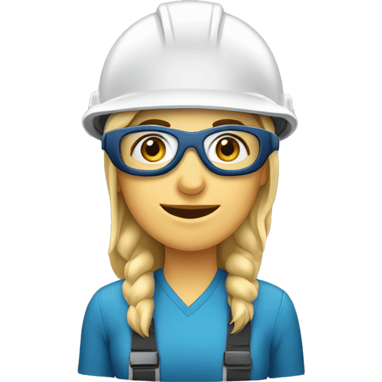 Caucasian woman wearing a safety helmet, safety glasses and earplugs emoji