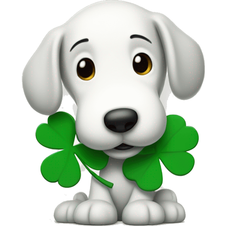 Snoopy with a four leaf clover emoji