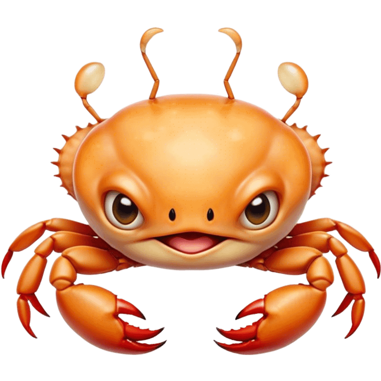 Cinematic Comical Baby Crab Portrait Emoji, Head tilted dramatically with an exaggeratedly shocked expression, featuring a tiny, vibrant carapace with wide, comically expressive eyes full of playful disbelief and miniature, animated pincers, Simplified yet hilariously expressive features, highly detailed, glowing with a slightly sassy coastal glow, high shine, dramatic yet playful, stylized with an air of cheeky seaside mischief, soft glowing outline, capturing the essence of a meme-worthy baby crab that looks ready to pinch its way into viral fame! emoji