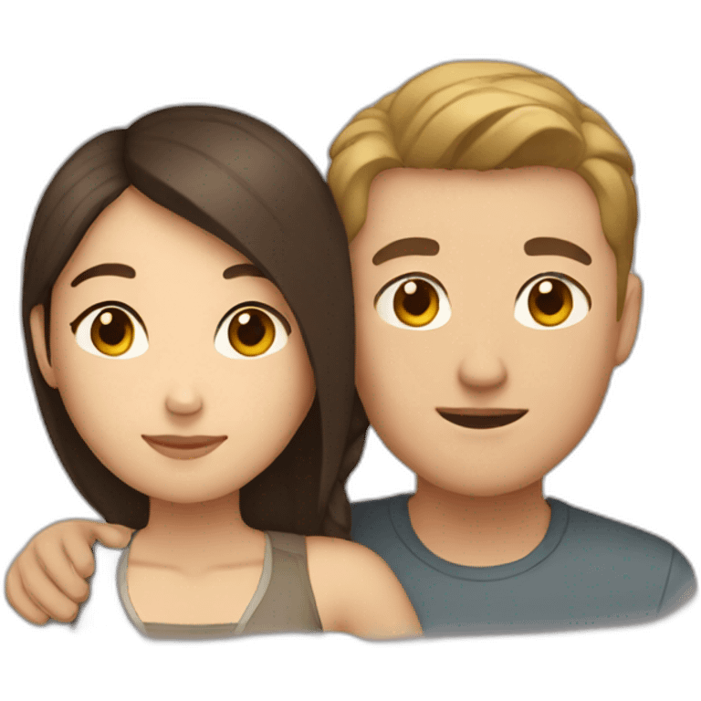 white man brown hair and asian woman cuddle emoji