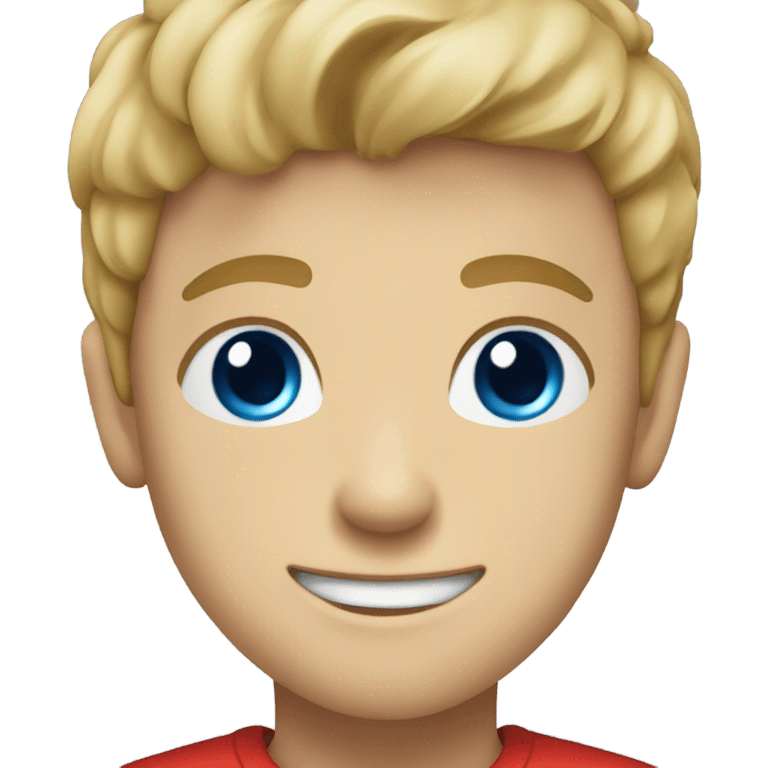 smiling boy in red shirt dirty blonde hair blue eyes emoji