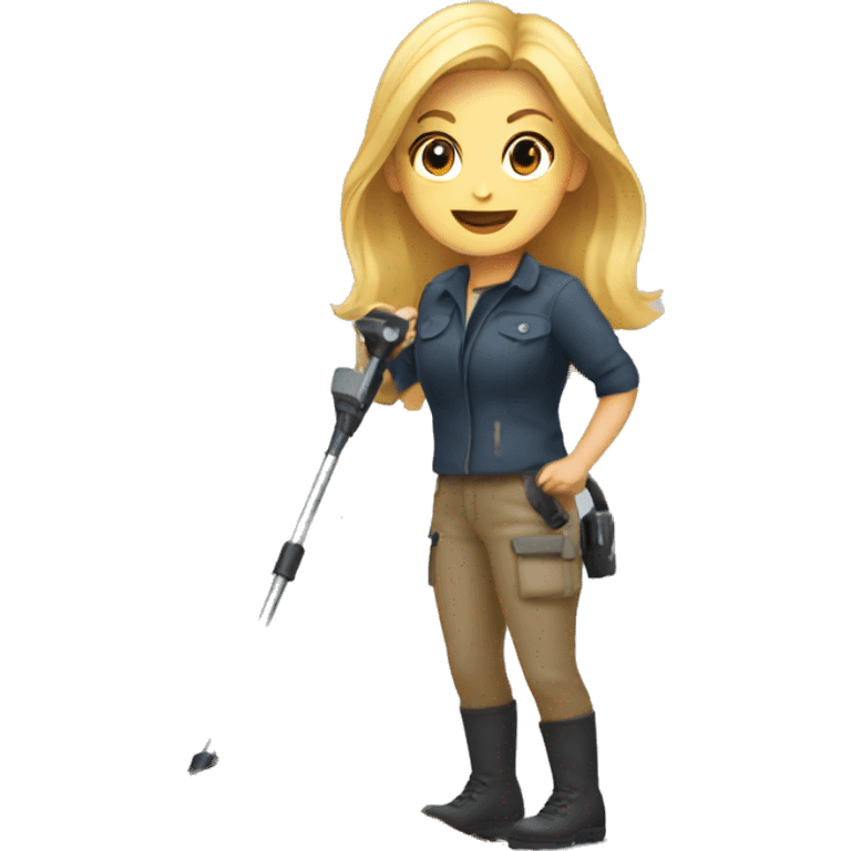 Pretty woman using a metal detector on ground emoji