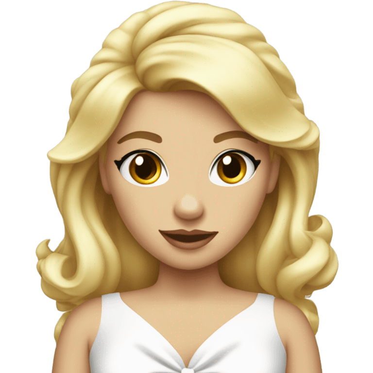 coquette blonde with bow on hair and white ress emoji