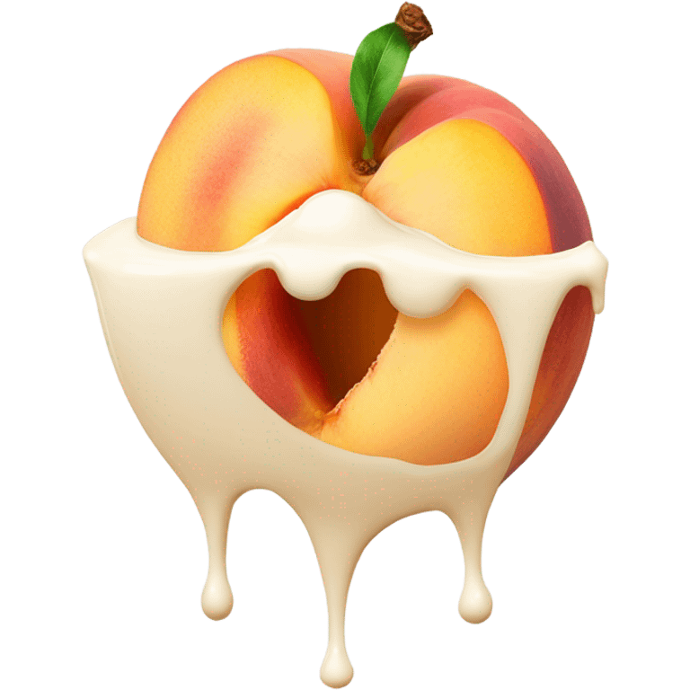 peach cut half open with milk oozing out of it emoji