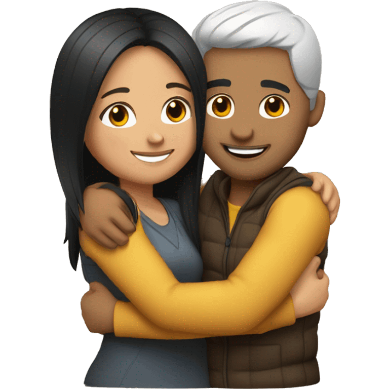 couple hug with warm smiles. The Girl have braun/black  hair emoji