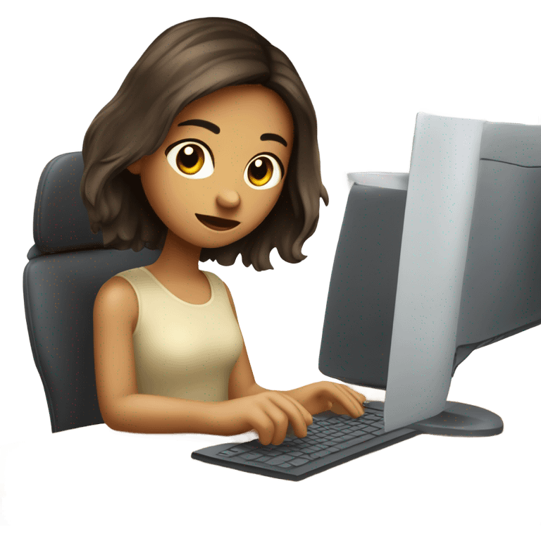 fille brune qui travaille sur ordinateur cheveux court emoji