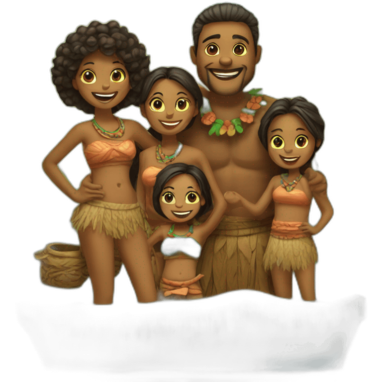 Tiki family of 2 adult and 4 children emoji