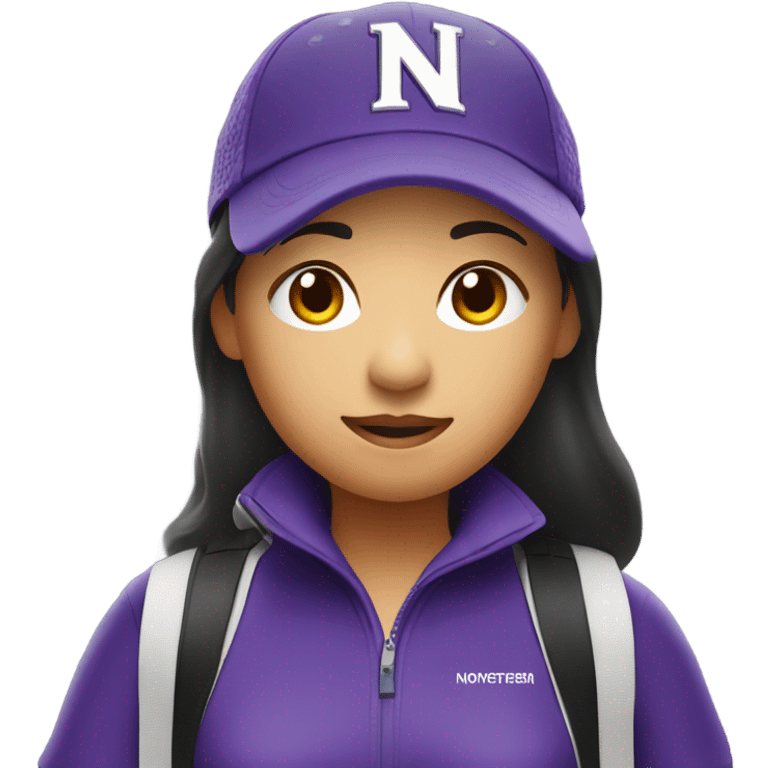 Northwestern university golf hat wearing Asian girl carrying a golf bag emoji