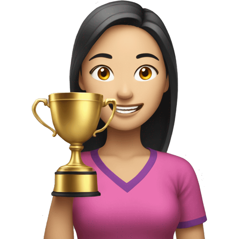 asian happy woman with a gold champion cup emoji