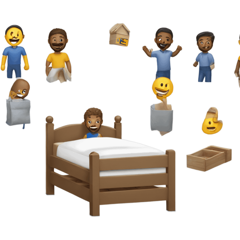 happy boys with beards building a bed from ikea emoji