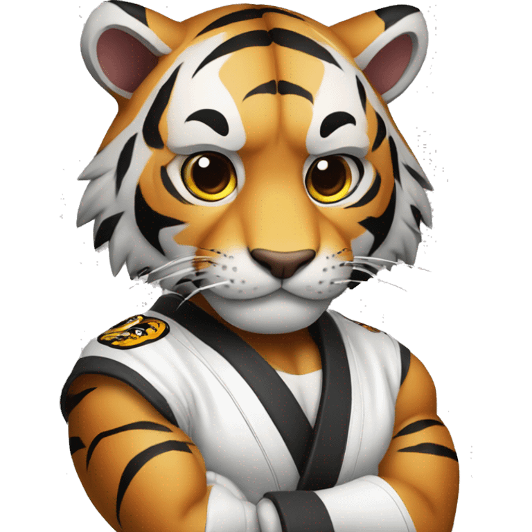 Tiger with evil face  jiu-jitsu black belt with his arms crossed emoji