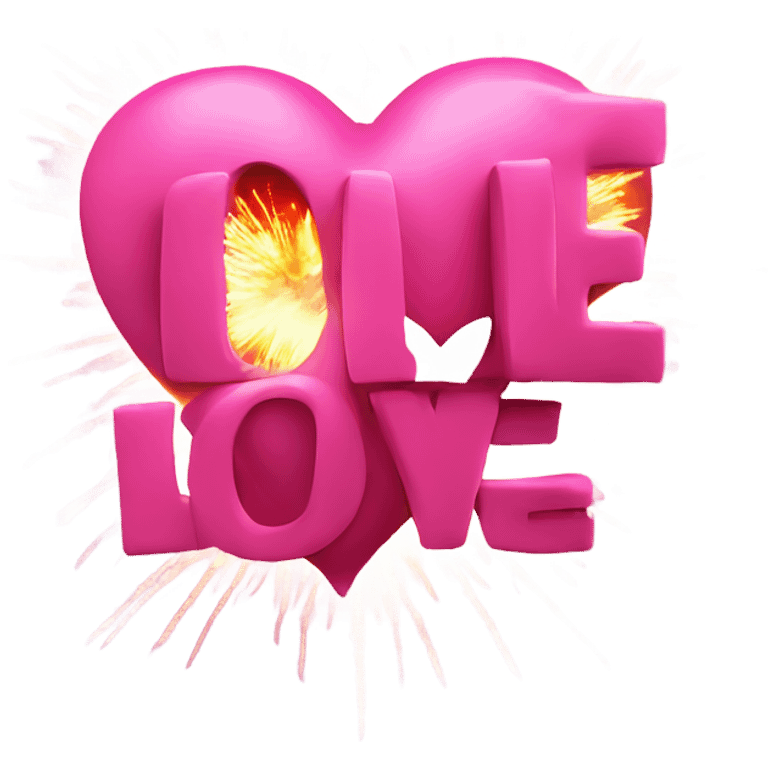 The word love with pink hearts and fire works emoji