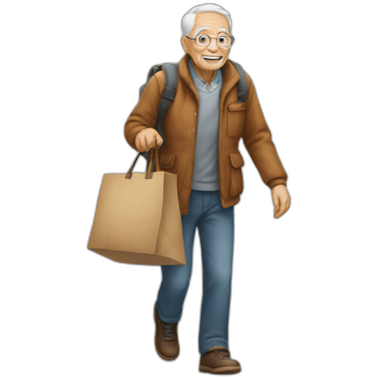 young man helping old man carry bags emoji