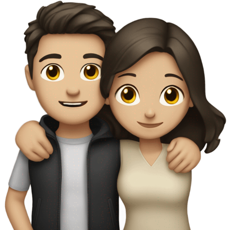 White brunette girl and slightly tan black-haired boy hugging emoji