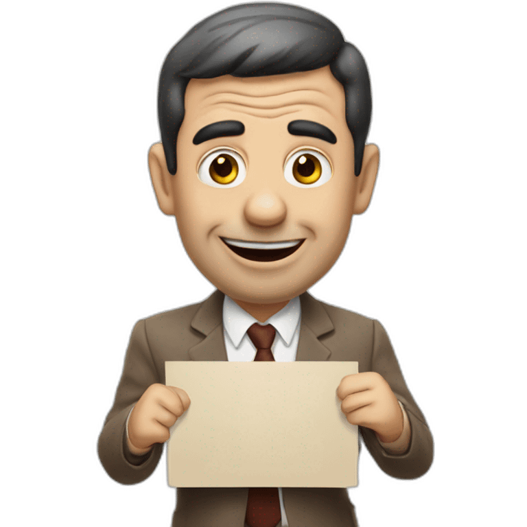 Mrbean holding sign that says hello emoji