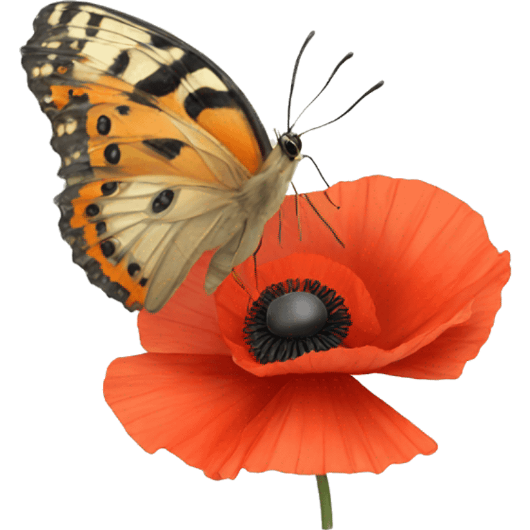 Butterfly with poppy emoji