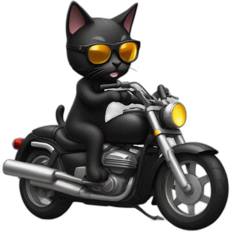 black cat with cool glasses riding a motorcycle emoji