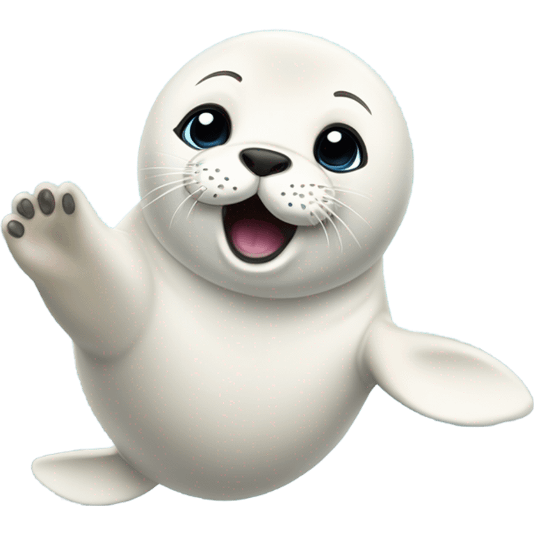 fluffy harp seal happy with flippers up in the air emoji