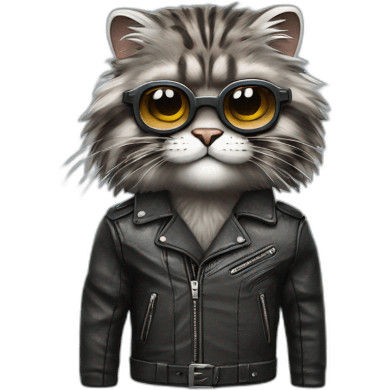 very cool manul pallas cat wearing glasses and a leather jacked in a motorcycle emoji