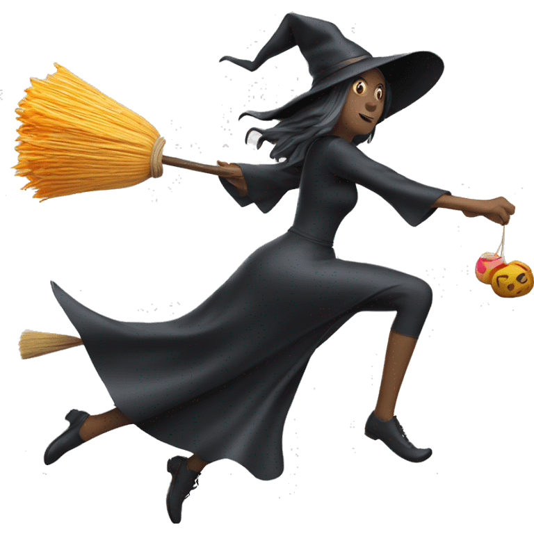 Flying witch on broom throwing candy emoji