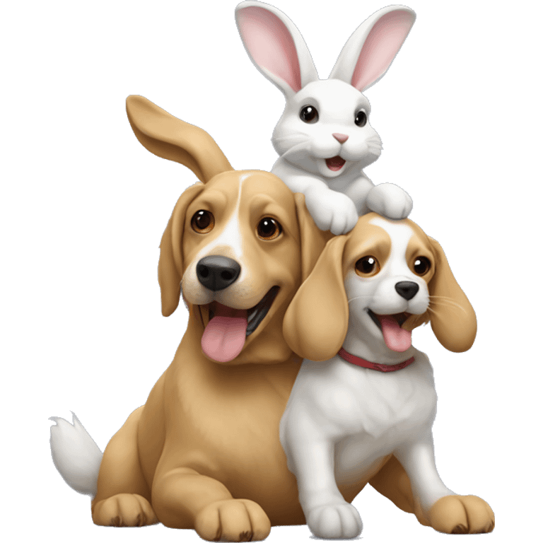 two rabbits riding a dog emoji