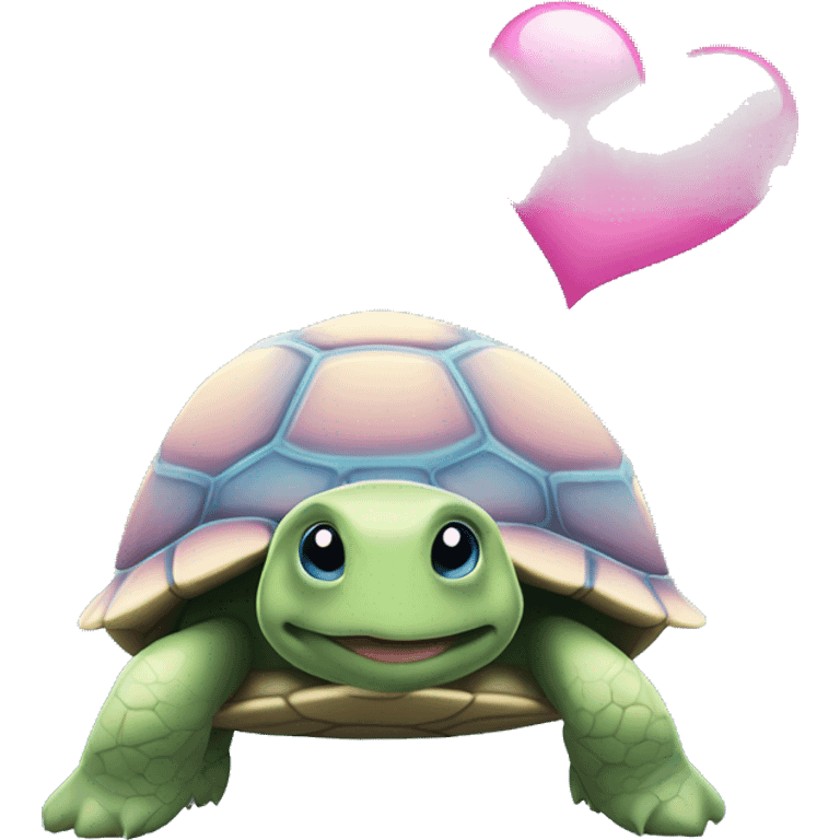 A turtle with light blue and pink hearts above its head. emoji