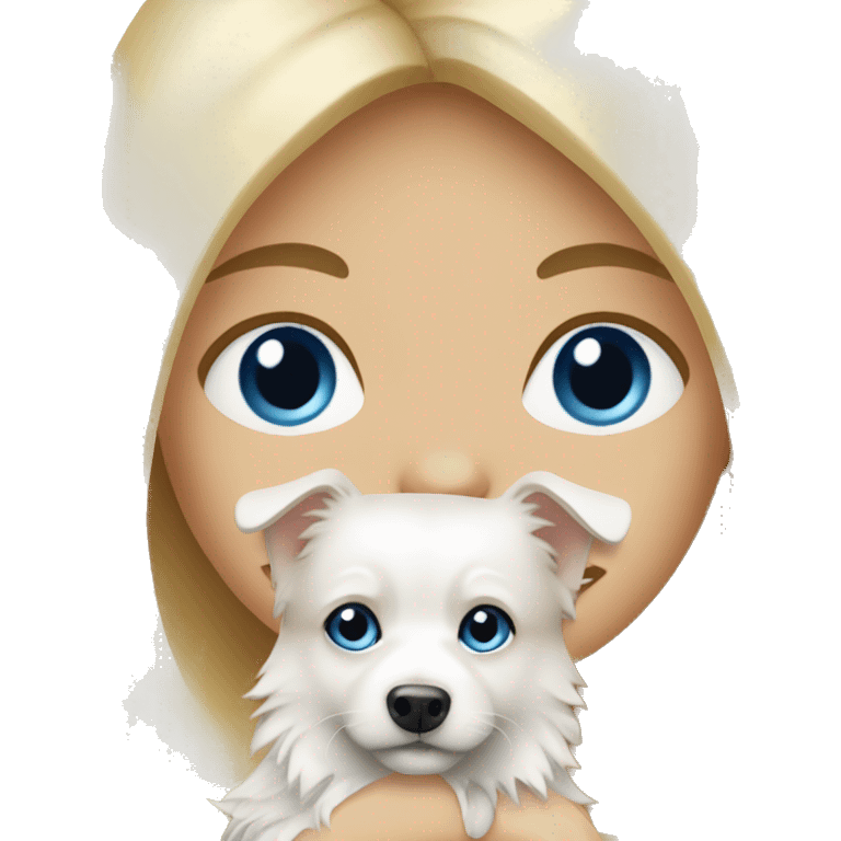 Blonde girl blue eyes holding spitz  emoji