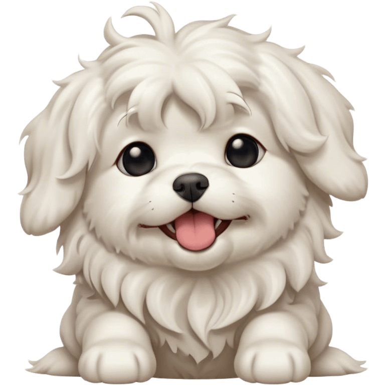 Cinematic Cute Yawning Wavy-Haired Maltese Dog Portrait Emoji, Head tilted slightly with a dramatic, wide-open yawn, showcasing a lustrous, wavy-haired white coat with gentle highlights, floppy ears slightly drooping, round dark eyes barely open in drowsy contentment, Simplified yet irresistibly adorable features, highly detailed, glowing with a soft, cozy glow, high shine, relaxed yet expressive, stylized with a touch of whimsy, bright and endearing, soft glowing outline, capturing the essence of a sleepy yet affectionate companion, so drowsy it feels like it could stretch right out of the screen and curl up for a nap! emoji