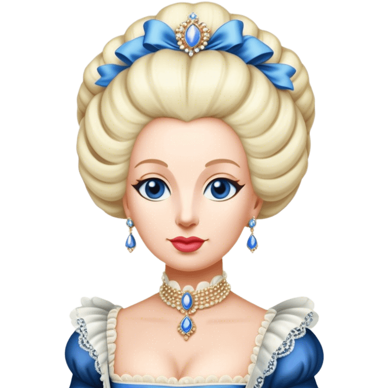 Cinematic Realistic Marie Antoinette Portrait Emoji, depicted as an opulent royal figure with elegant attire and a graceful poised expression, rendered with rich textures and soft lavish lighting that captures her historical allure. emoji