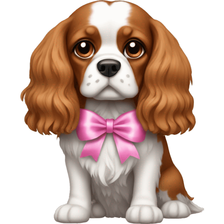 King Charles dog with pink ribbons emoji