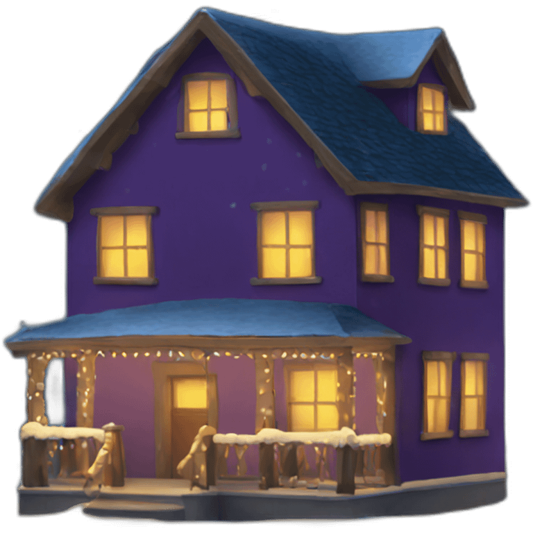 Nighttime house with christmas lights emoji