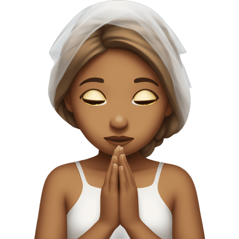 Caramel skin Girl praying for with white veil  emoji