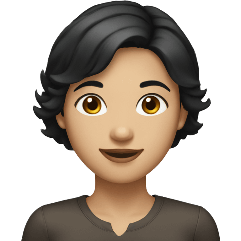  A girl with short black hair. Fair skin. Brown eyes. Smiling naturally. emoji