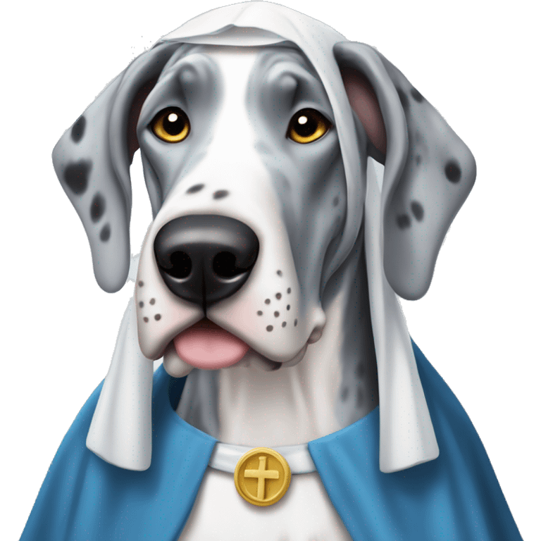 Blue Merle Great Dane wearing a nun costume  emoji