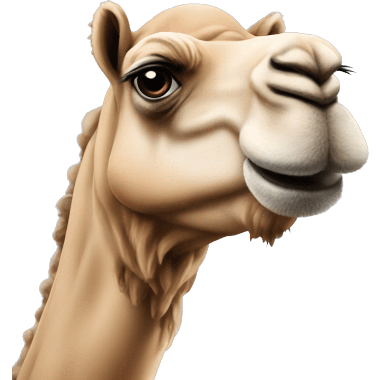 Camel make it cartoon and Let him look at the screen and show two handed and jus showed the upper part of body showed with two hand raised to his head emoji