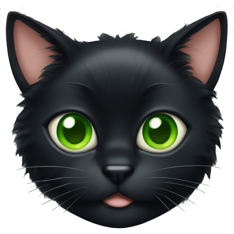 super fluffy black cat with green eyes emoji