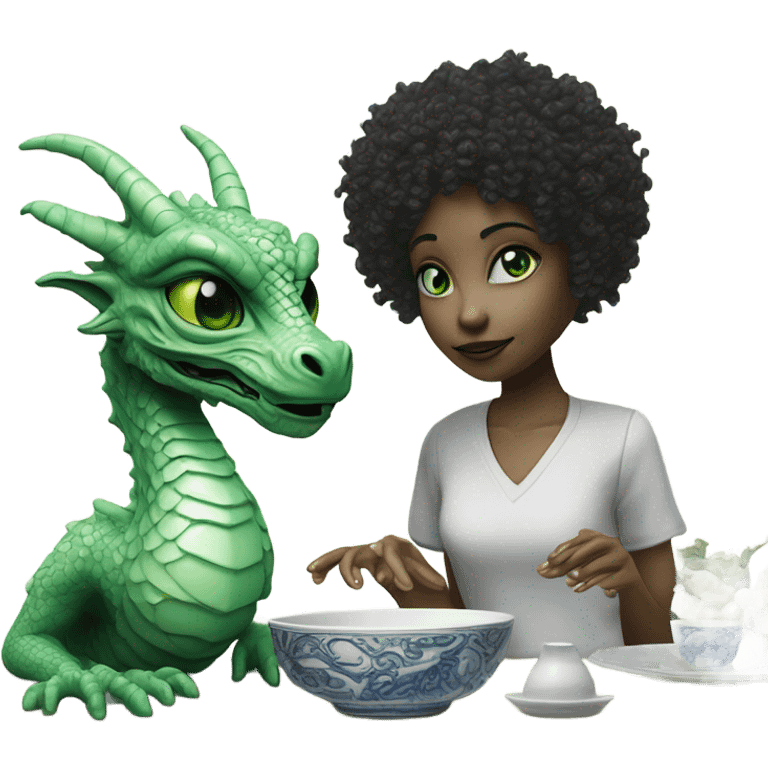 Photo realistic, alien female green,  on white china dragon infinite story emoji