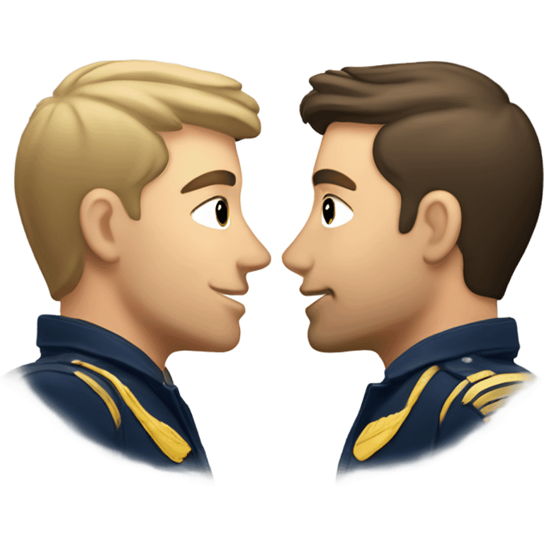 Caucasian male gay pilots kissing emoji