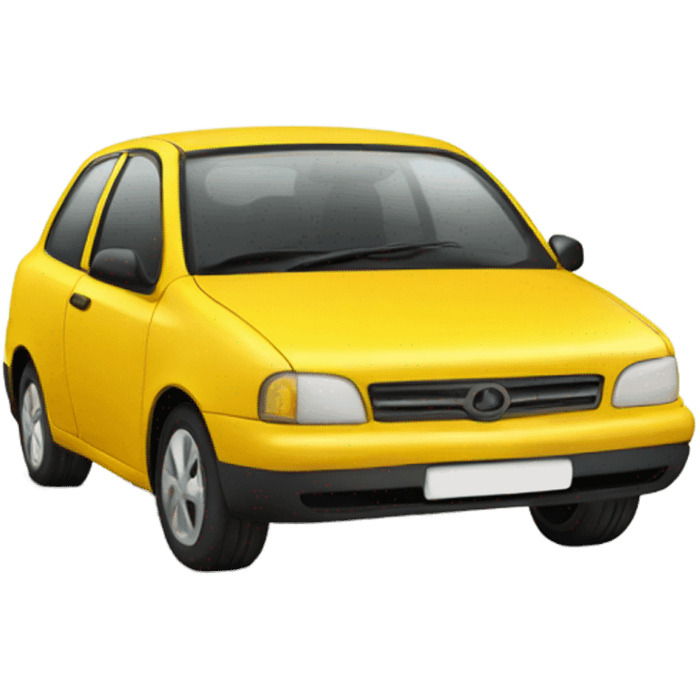 Yellow car that has a smiling face  emoji