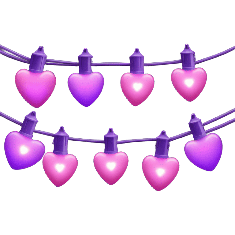 Realistic string lights with pink and purple bulbs in the shape of a heart and a power plug in on the end of the lights. emoji