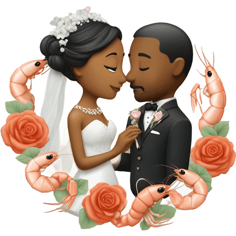 Two shrimp kissing at their wedding  emoji