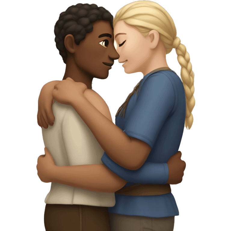 young metis Man and young white woman hug love emoji