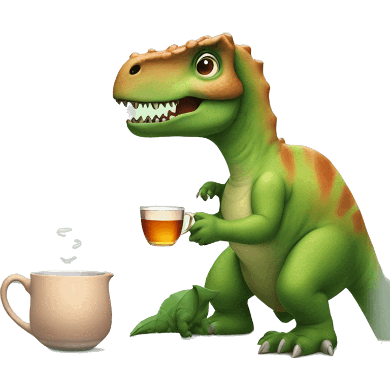 dinosaur drinking tea with glasses emoji